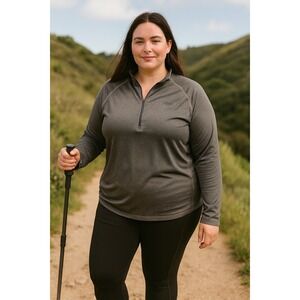 REI Womens Gray Long Sleeve Quarter Zip Pullover Size 1X Outdoor Athletic Hiking